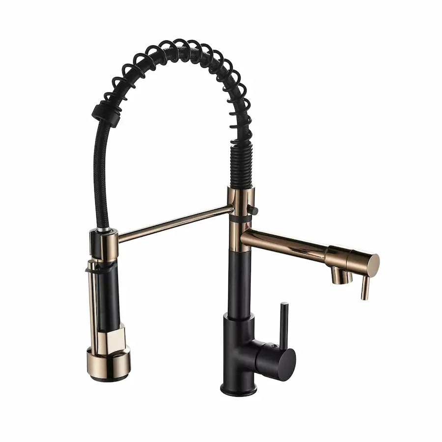 Robinet de Cuisine Design en Laiton avec Douchette couleur cuivre et noir