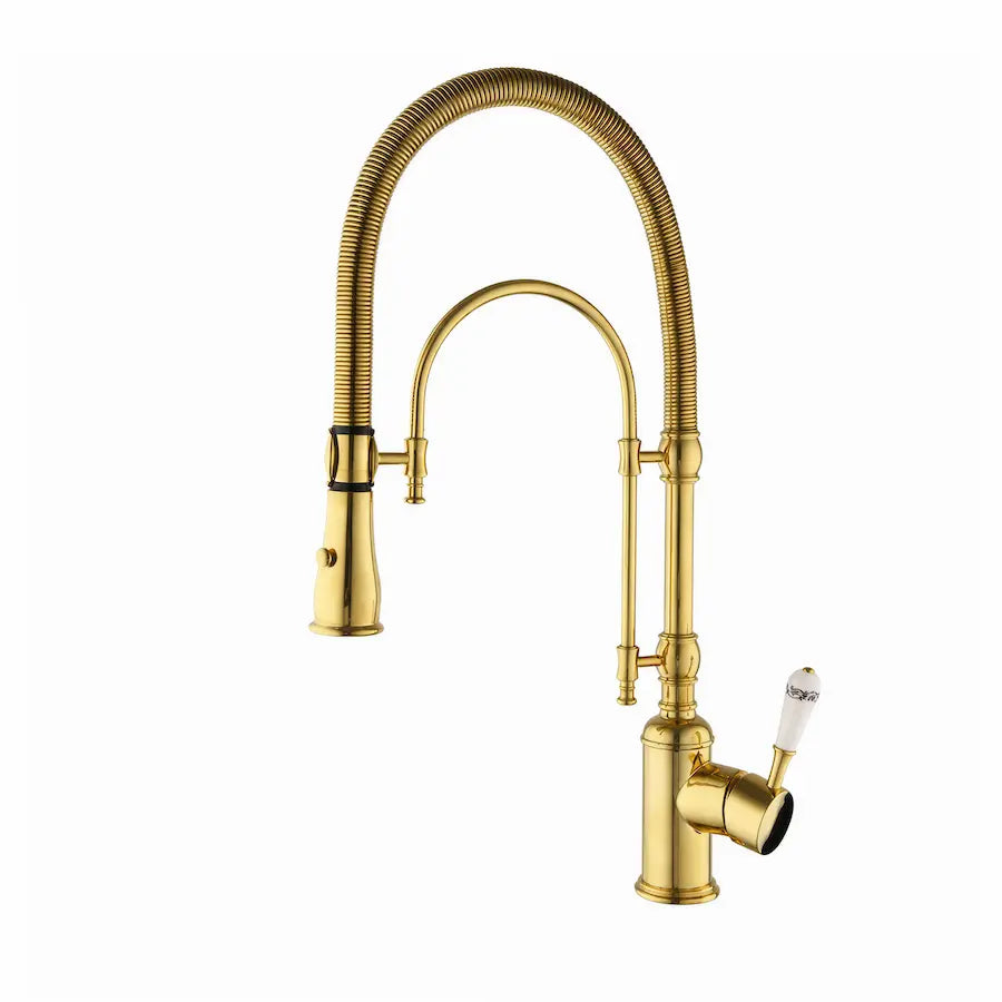 Robinet de Cuisine avec Douchette au Style Vintage couleur or