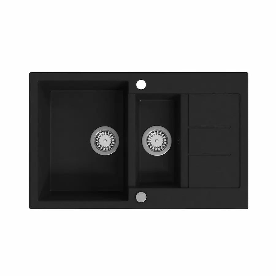 Évier de Cuisine en Granit Composite Double Bac avec Égouttoir Réversible couleur noir
