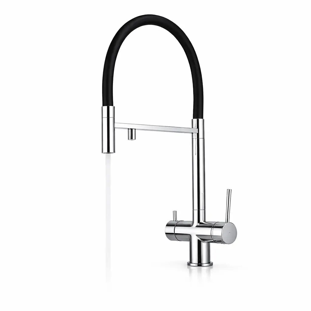 Mitigeur robinet de cuisine flexible chrome avec double sortie d’eau