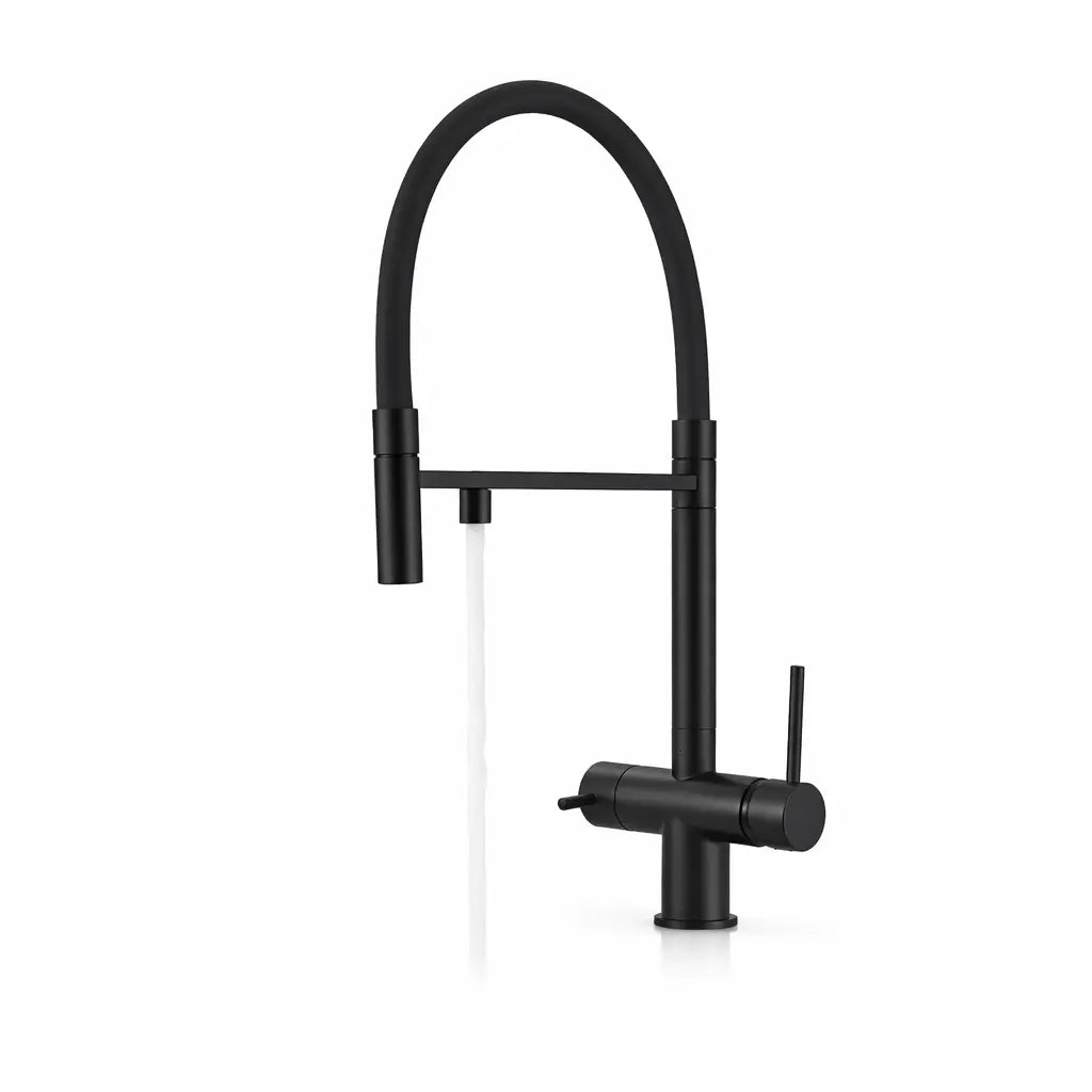 Mitigeur robinet de cuisine flexible noir mat avec double sortie d’eau