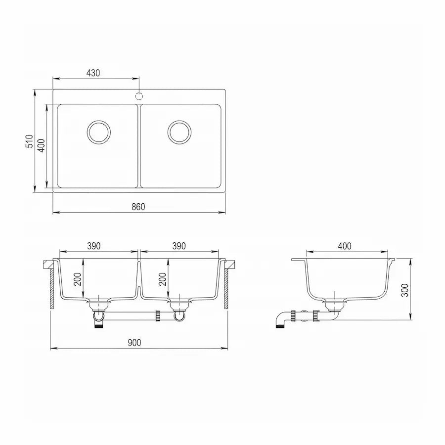 dimensions Évier de Cuisine en Granit Composite Double Bac