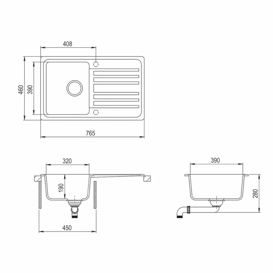 dimensions Évier de Cuisine en Granit Composite Bac Simple