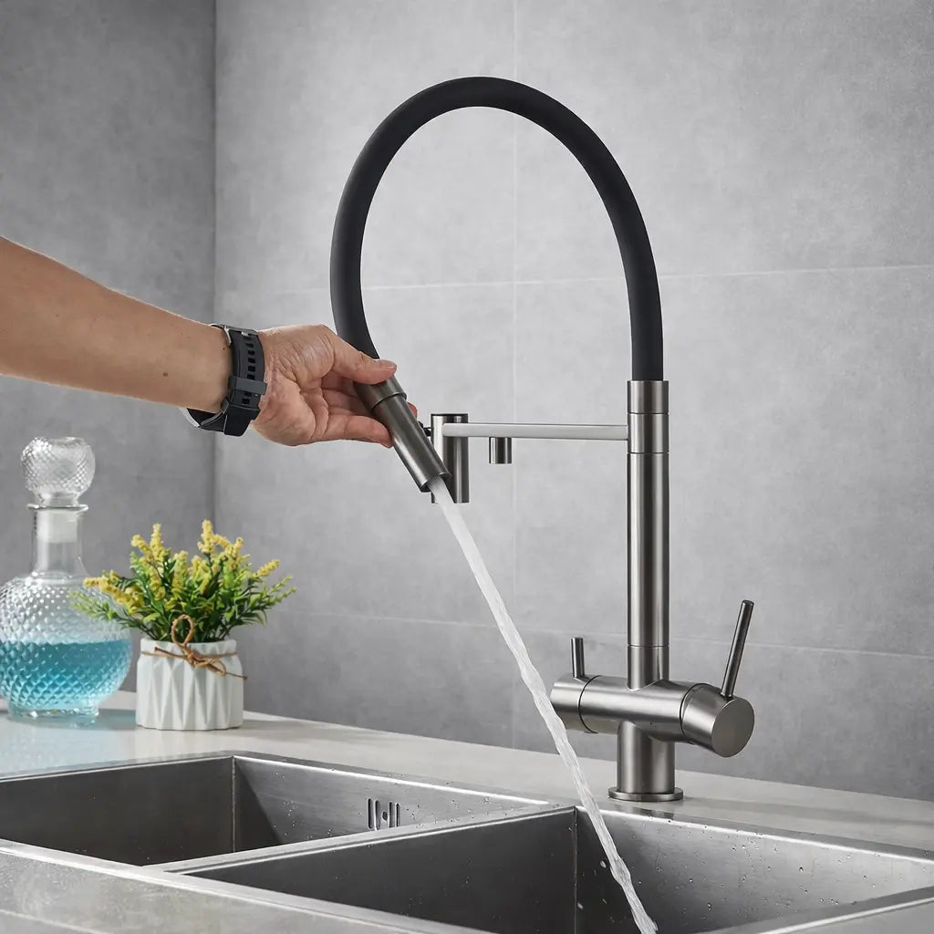 Mitigeur robinet de cuisine flexible avec douchette extractible pour évier