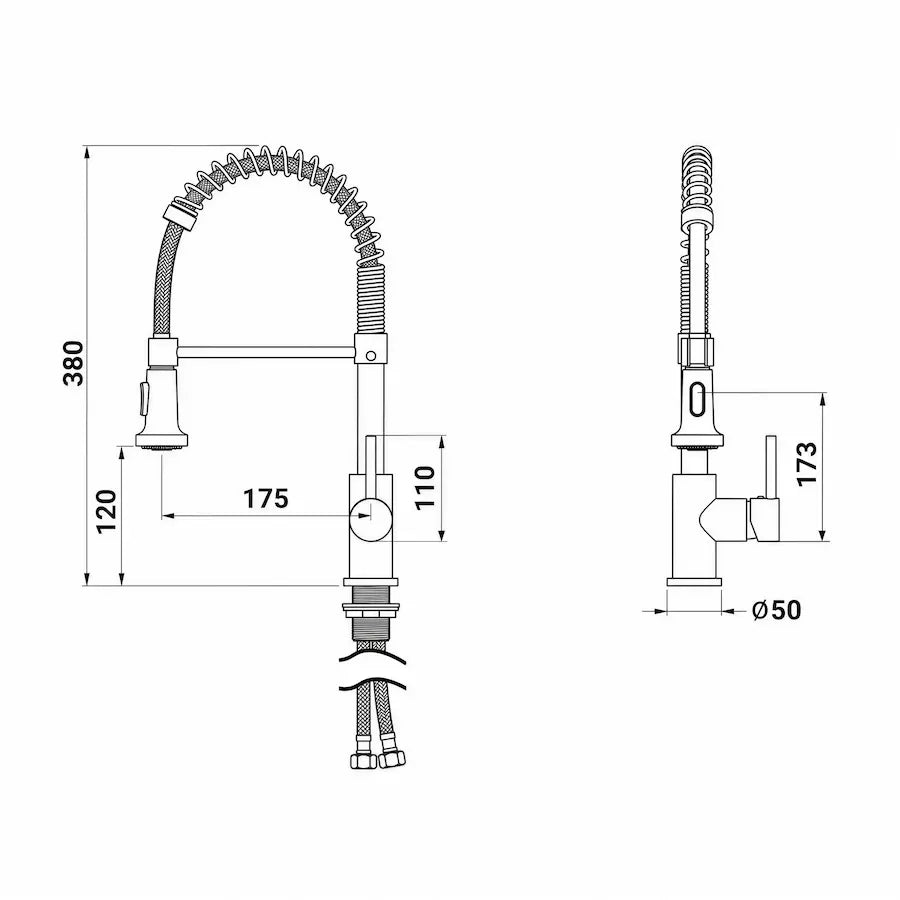 dimensions Robinet de Cuisine en Laiton avec Douchette