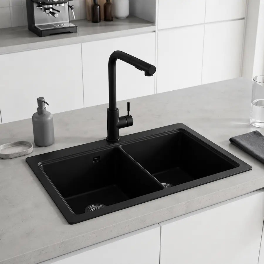 Robinet de Cuisine au Design Contemporain avec Douchette couleur noir sur évier