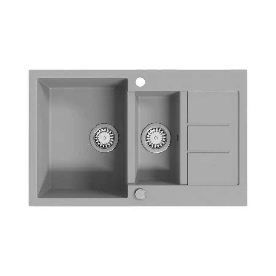 Évier de Cuisine en Granit Composite Double Bac avec Égouttoir Réversible couleur gris