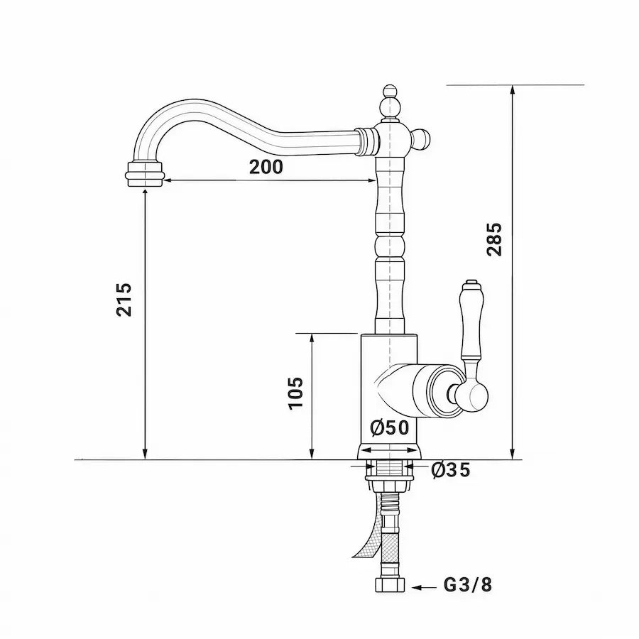 dimensions Robinet de Cuisine Vintage en Laiton