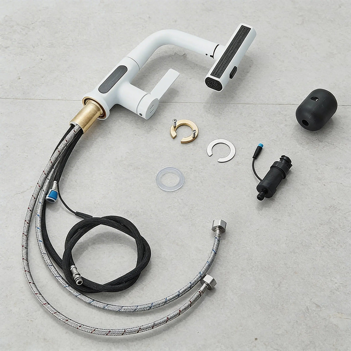 Kit complet mitigeur robinet cascade avec flexible, raccords et système d’alimentation LED