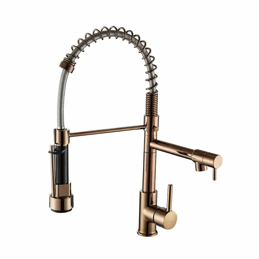 Robinet de Cuisine Design en Laiton avec Douchette couleur cuivre