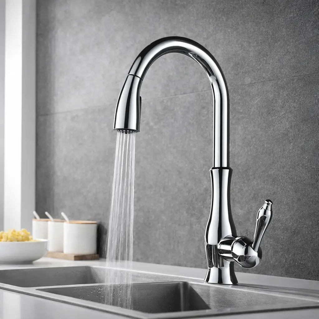 Robinet cuisine chrome avec douchette extractible installé sur évier inox moderne