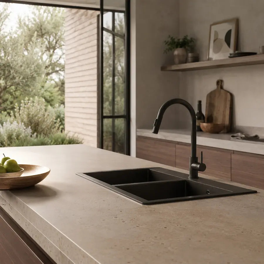 Robinet de Cuisine à Activation Tactile avec Douchette Extractible couleur noir sur évier